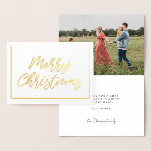 Modern typography Merry Christmas photo gold Foil Card