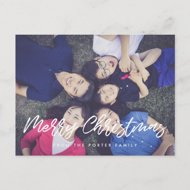 Modern typography Merry Christmas photo Postcard (Front)