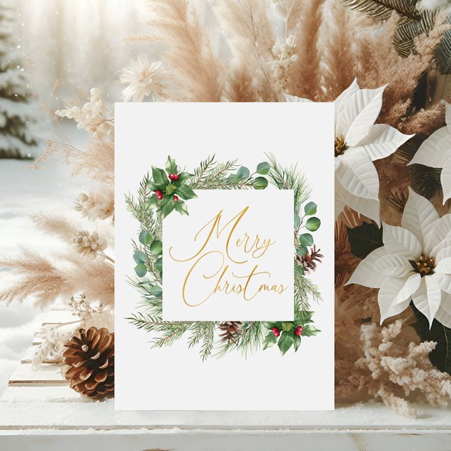 Modern Typography Merry Christmas Wreath Foil Card (Creator Uploaded)