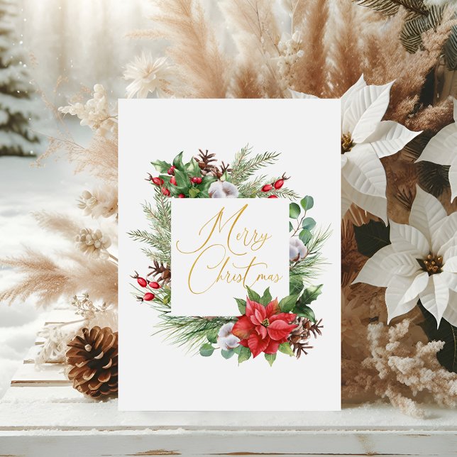 Modern Typography Merry Christmas Wreath Foil Card (Creator Uploaded)