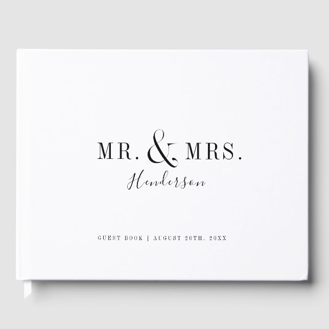 Modern typography minimalist Mr and Mrs Guest Book (Front)