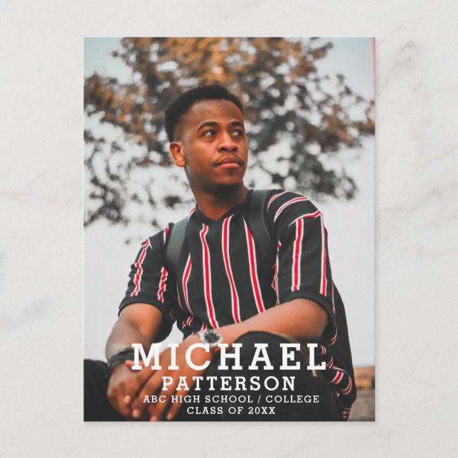 Modern Typography Minimalist Photo Graduation Announcement Postcard (Front)