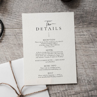 Modern Typography Minimalist Wedding Details Enclosure Card