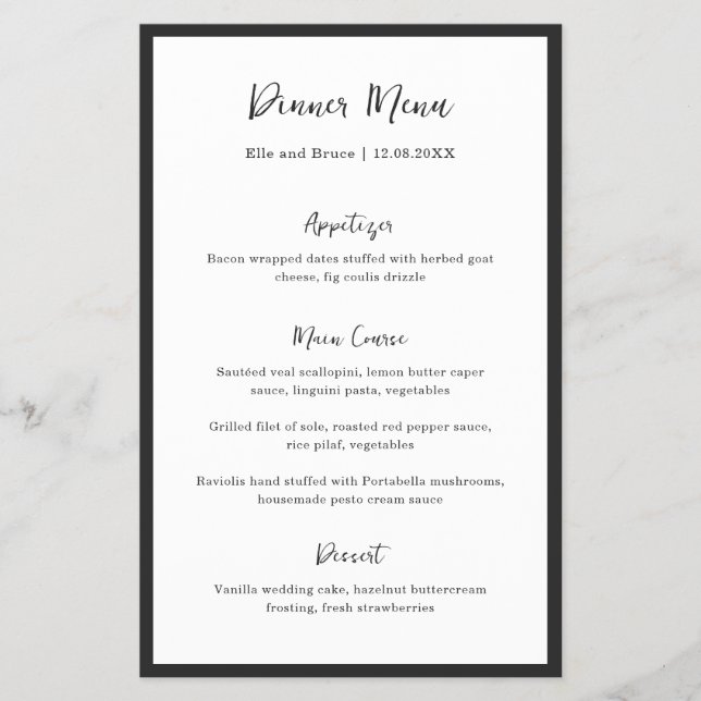 Modern Typography Minimalist Wedding Menu (Front)