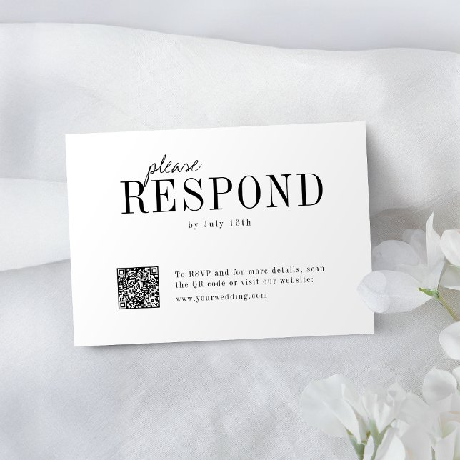 Modern typography minimalist wedding QR code RSVP  Card (Modern typography minimalist wedding QR code RSVP)