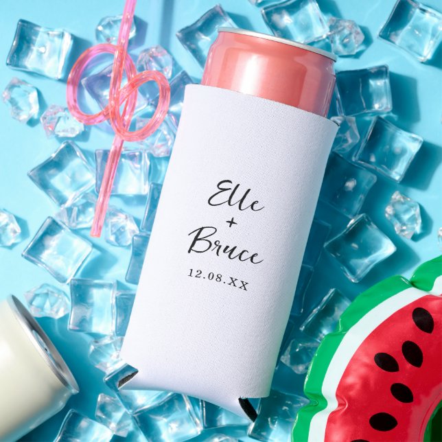 Modern Typography Minimalist Wedding Seltzer Can Cooler (In Situ Summer)