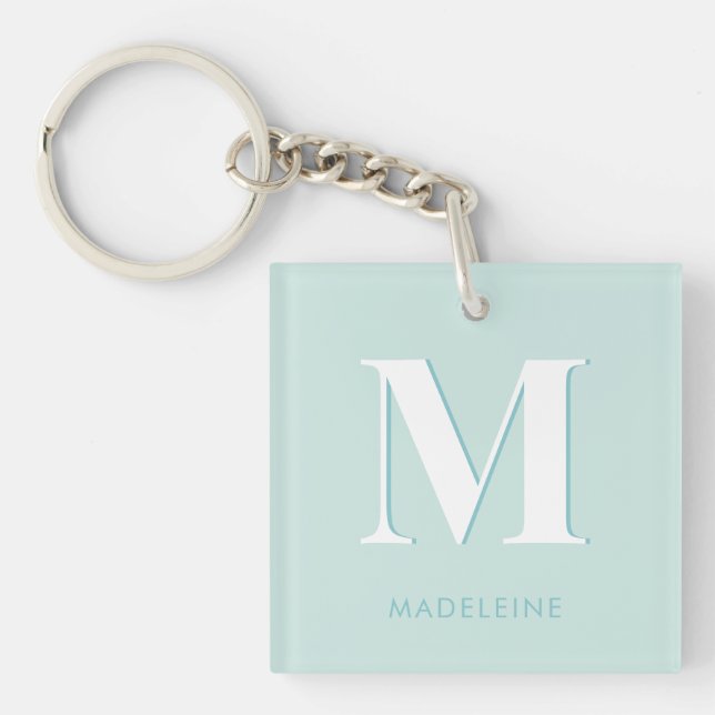 Modern Typography Mint Turquoise Monogram Initial Key Ring (Front)