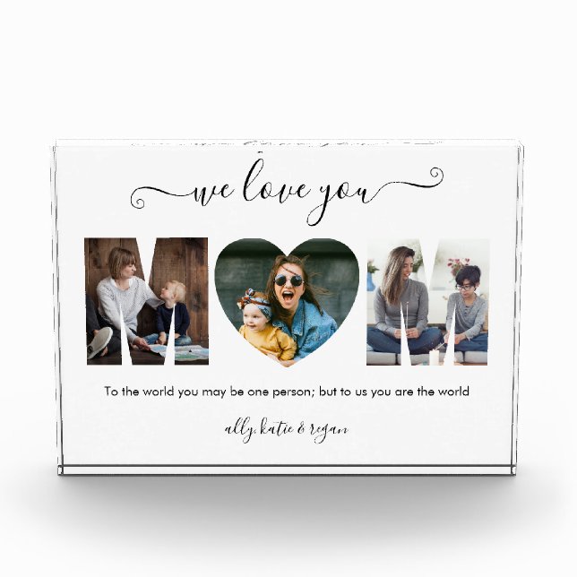 Modern Typography MOM 3 Photo Collage Gift For Mum (Front)