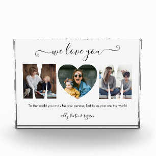 Modern Typography MOM 3 Photo Collage Gift For Mum Block