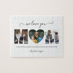 Modern Typography MOM 3 Photo Collage Gift For Mum Jigsaw Puzzle