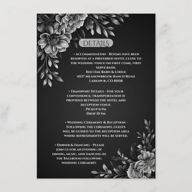 Modern Typography Monochrome Black White Florals  Enclosure Card (Front)