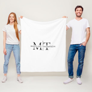 Modern Typography Monogram Black White Fleece Blanket
