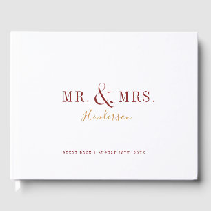Modern typography Mr and Mrs fall wedding Guest Book