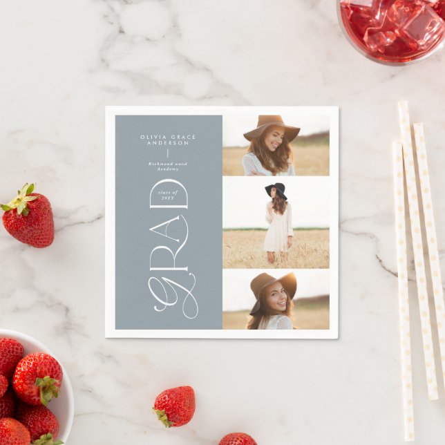 Modern typography multi photo graduate welcome napkin (Insitu)