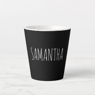 Modern Typography Name White On Black Latte Mug