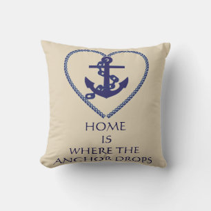 Modern Typography Nautical Themed Anchor Cushion