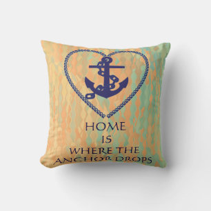 Modern Typography Nautical Themed Anchor Cushion