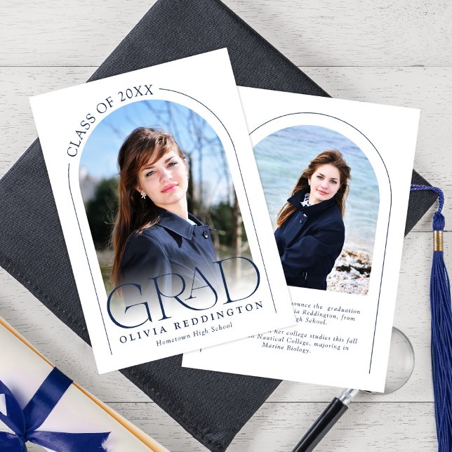 Modern Typography Navy Blue 2 Photo Arch Grad Announcement (Creator Uploaded)