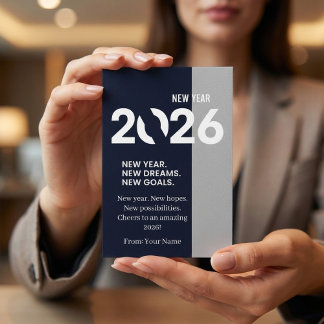 Modern Typography Navy Blue and Silver New Year Holiday Card