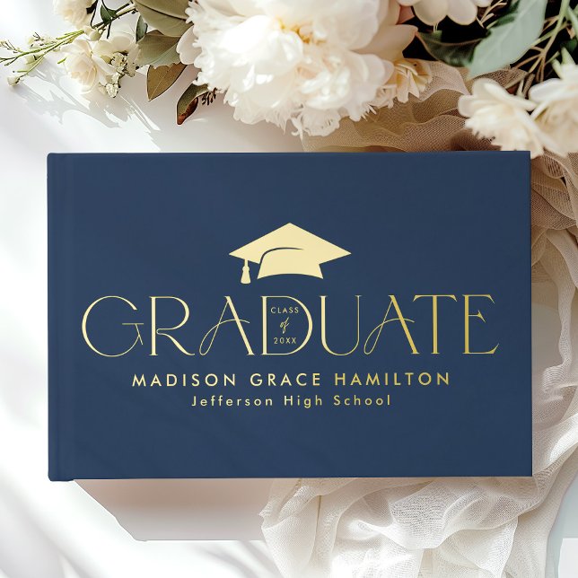 Modern Typography Navy Photo Graduation Guest Book (Creator Uploaded)