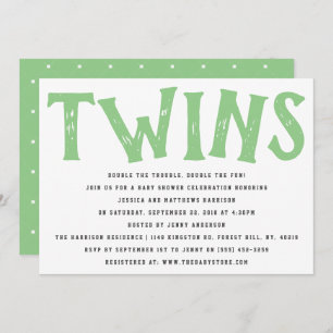 Modern Typography Neutral Twins Baby Shower Invitation