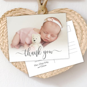 Modern Typography Newborn Baby Photo Thank You Postcard