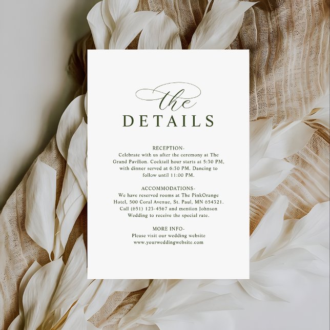 Modern Typography Olive Green Wedding Details Enclosure Card (Creator Uploaded)