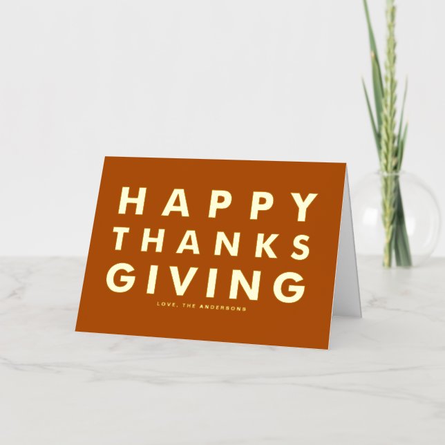 Modern Typography Orange Happy Thanksgiving Gold Foil Greeting Card (Front)