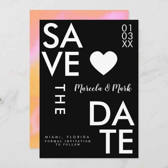 Modern Typography Orange Pink Save The Dates Card (Front/Back)