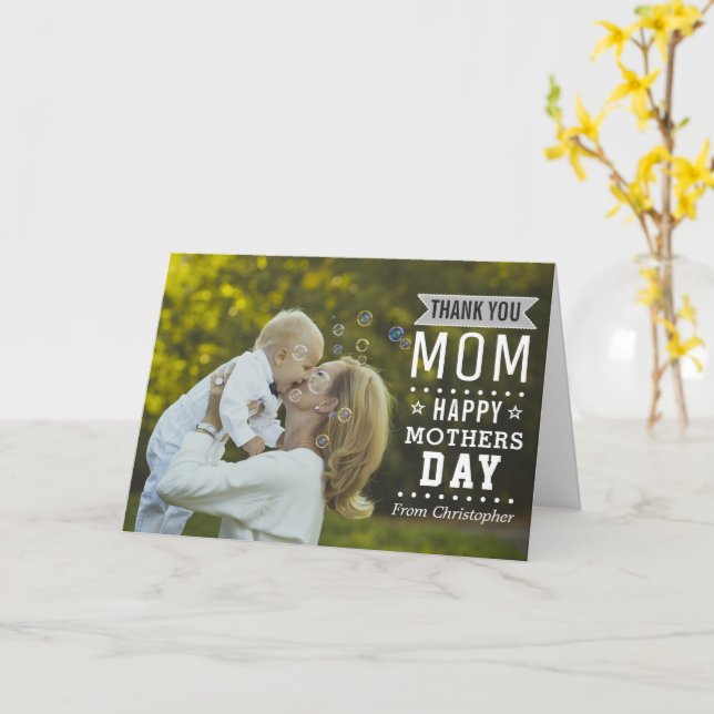 Modern Typography Overlay Happy Mother's Day Photo Card (Yellow Flower)
