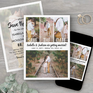 Modern Typography Overlay Photo Collage Wedding Save The Date