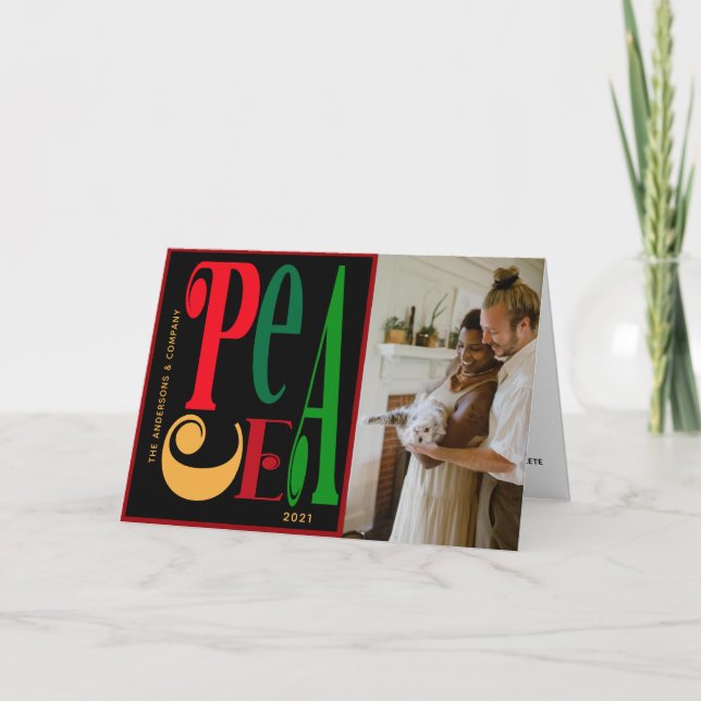 Modern Typography  PEACE Photo Holiday Card (Front)