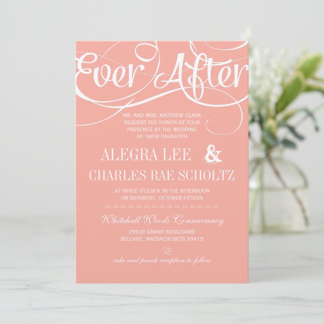 Modern Typography Peach Ever After Chalkboard Invitation (Standing Front)