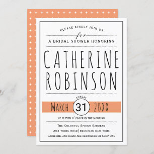 Modern typography peach wedding bridal shower invitation