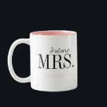 Modern Typography Personalised Future Mrs Mug<br><div class="desc">Elegant modern minimalist typography future Mrs. and personalised name design in black and pink,  simple and unique. Great bride gifts or engagement gifts for bride to be. 
Customise the mug and text colour with your choice.</div>