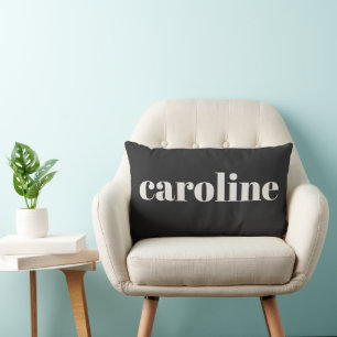 Modern Typography Personalised Name Black White Lumbar Cushion