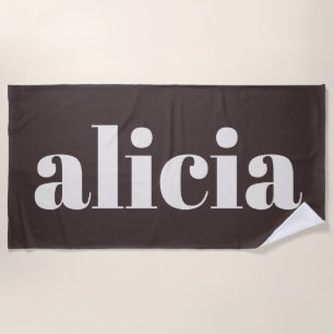 Modern Typography Personalised Name Brown White Beach Towel