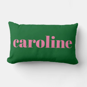 Modern Typography Personalised Name   Pink Green Lumbar Cushion