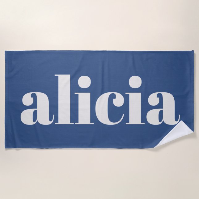 Modern Typography Personalised Name Summer Blue Beach Towel (Front)