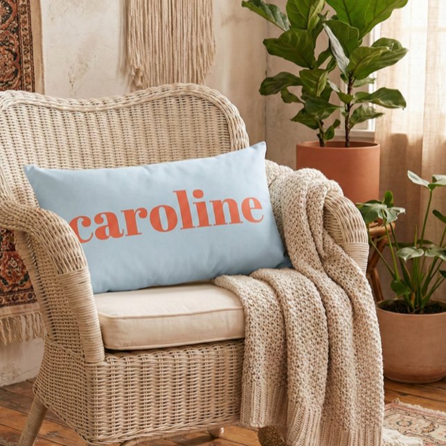 Modern Typography Personalized Name Blue Orange  Lumbar Cushion (Creator Uploaded)