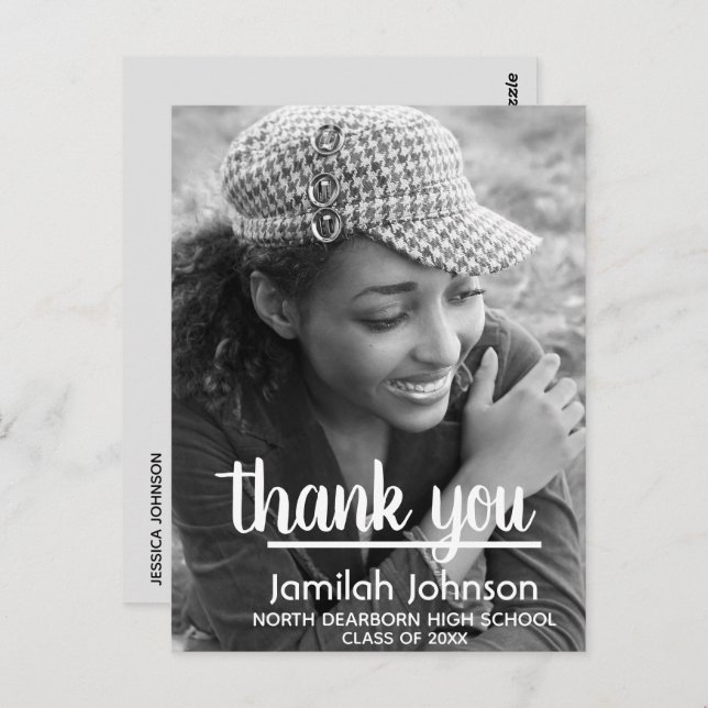 Modern Typography Photo 2025 Graduation Thank You Postcard (Front/Back)