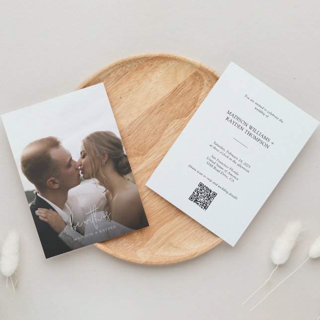 Modern Typography Photo Budget QR Code Wedding Invitation (Creator Uploaded)