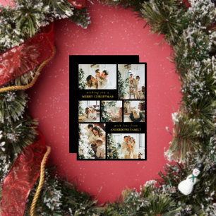 Modern Typography Photo Collage Black Christmas Foil Holiday Card