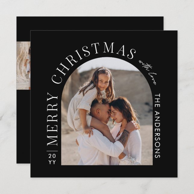 Modern typography photo collage black Christmas Holiday Card (Front/Back)