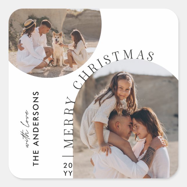 Modern typography photo collage Christmas Square Sticker (Front)