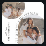 Modern typography photo collage Christmas Square Sticker<br><div class="desc">Modern minimal graphic abstract shape photo collage Christmas holiday favour sticker design. Bold on trend design. Part of a holiday collection.</div>