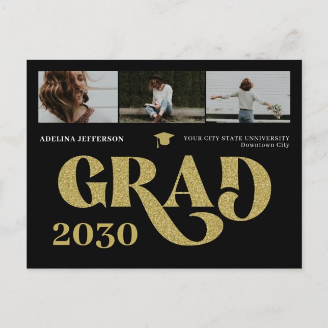 Modern typography photo collage graduation announcement postcard (Front)