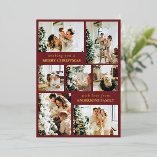 Modern Typography Photo Collage Red Christmas Foil Holiday Card
