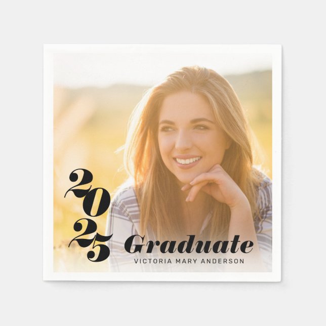 Modern Typography Photo Graduate 2025 Napkin (Front)