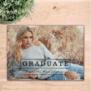 Modern Typography Photo Graduation Invite Black